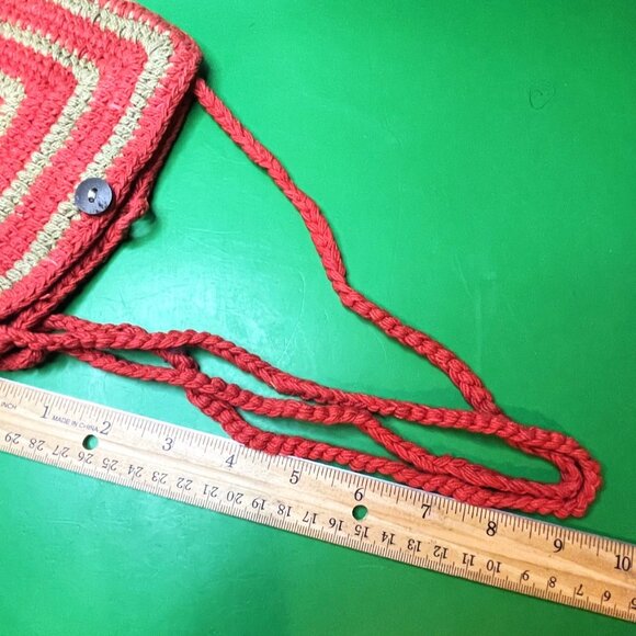 Gypsy Rose Orange Stripe Crochet Purse Nepal Handmade Cotton Boho Hippie Bag - Picture 10 of 12